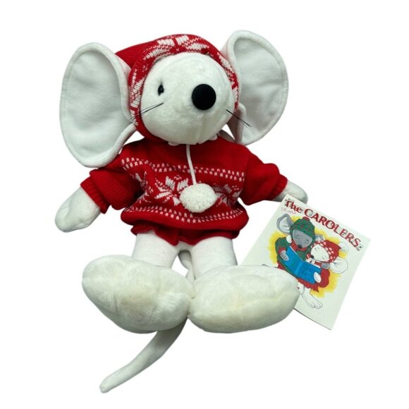 The Carolers 1991 Plush Mouse With Red Sweater & Hood Christmas Decor White READ - Picture 1 of 16